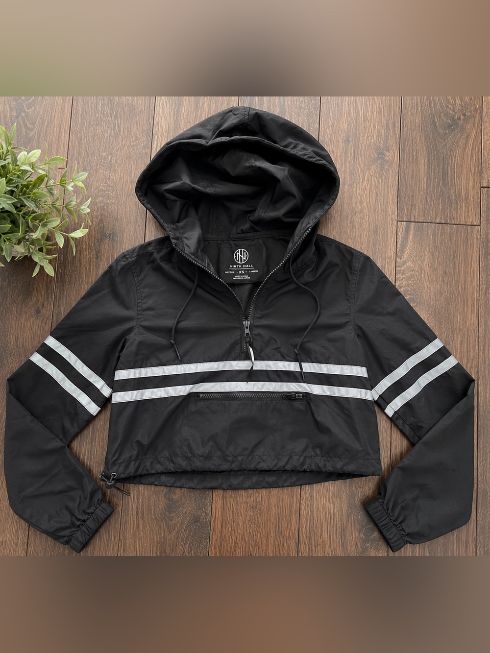 Ninth Hall Black Cropped Reflective Stripe Windbreaker Jacket XS Zumiez